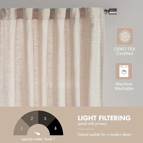 Image of Madison Park Linen Blend Curtain Window, Thermal Insulated Fleece Lining, Living Room Decor Light Filtering Drape for Bedroom, 1-Single Panel Pack Fits 1.25 inch Rod, Beals, 50x84 Rod Pocket Top, Natural