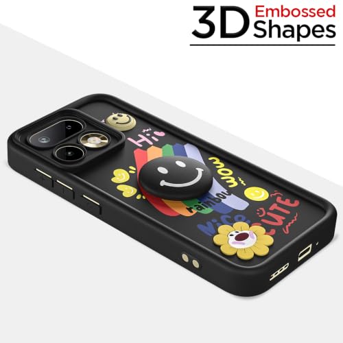 Image of Pikkme Back Cover for Realme 16 Pro 5G | Soft Silicone| Cute Rainbow Smile & 3D Cartoon Flower Design | Shockproof Raised Camera Protection Bumper Case (Black)