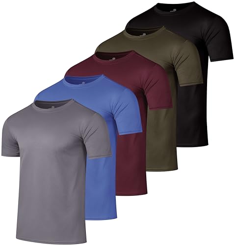 Image of Real Essentials 5 Pack: Men's Mesh Performance Quick Dry Tech Stretch Ultra-Soft Breathable Short Sleeve Crew Active T-Shirt | Available In Big & Tall, Moisture Wicking, Quick Dry, Cooling, Summer, Casual, Basketball, Tennis, Hiking, Yoga, Tops