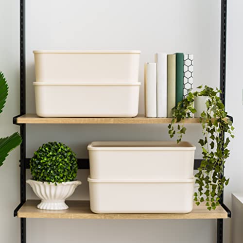 IRIS USA Plastic Modular Bins & Lids Stackable Lidded Storage Organizer Bins for-Kitchen-Bathroom and Bedroom, Medium, OFF White IRIS USA Plastic Modular Bins & Lids Stackable Lidded Storage Organizer Bins for-Kitchen-Bathroom and Bedroom, Medium, OFF White