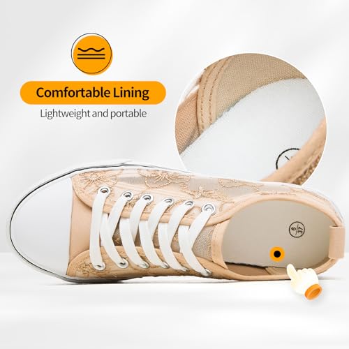 ZGR Summer Tennis Shoes for Women,Womens Casual Breathable Mesh Lace Canvas Shoes,White Sneakers with Embroidery Flower3