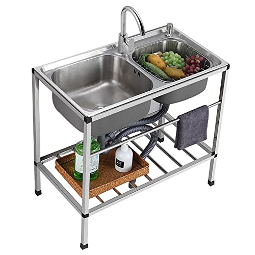 多機能水槽キャンプ水槽商業レストラン水槽ステンレス二重水槽独立式多機能水槽2間仕切り工業キャンプ水槽職場室内室外冷熱蛇口付き