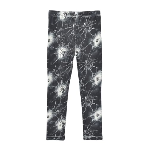 Boccsty White Spider Webs Watercolor Black Spiders Girls Leggings Kids Yoga Pants Dance Active Tights 4T2