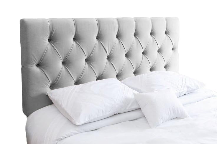 Recamara, Furniture Genérico Cabecera Capitonado Forma Diamante Acolchado Respaldo de Rombos Capitoné Todas Las Medidas (Terciopelo Gris, Matrimonial), REC-CAB-1003-VAR