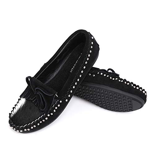 Women s Real Leather Loafers Driving Deerskin Softsole Moccasins Slippers Cowhide Breathable Slip-on Flats Boat Shoes Black CW-SMT-001 BK9