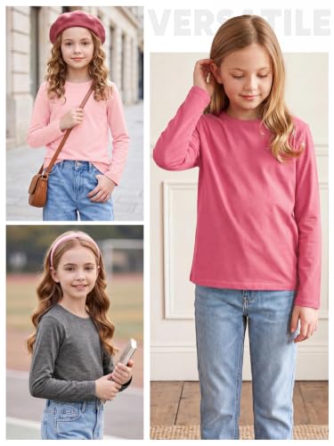 Image of Cooraby 5 Pack Girls Long Sleeve Tees Girls' Soft T-Shirts Kids Basic Crewneck T-Shirts Top for Teen Youth Girls, 2T-16Y