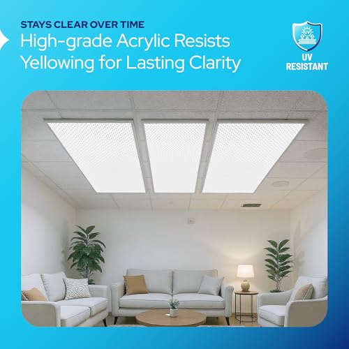 Image of KASTLITE 4-Pack Fluorescent Light Covers for Ceiling Lights | Clear Prismatic Acrylic Diffuser Panels | 22 inch x 22 inch x 0.125 inch Thick | Overhead Fixture Shades for Classroom, Home & Office Lighting