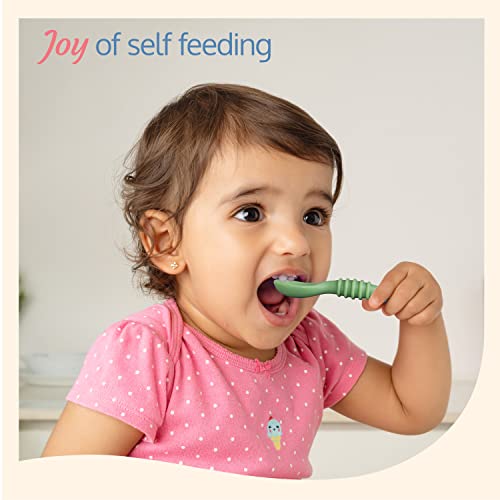 Image of Luvlap Baby - Led Weaning Silicone Spoons, Set of 2, First Stage Self-Feeding Baby Spoon Cum Training Spoons for Self Feeding, 6 M+, Gum Friendly, BPA Free, 11.4 Centimeter (Pack of 2)