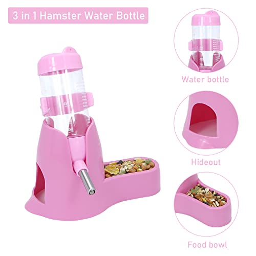 3 in 1 Hamster Hanging Water Bottle Pet Auto Dispenser with Base for Dwarf Hamster Mouse Rat Hedgehog (80ML, Pink) - Image 3