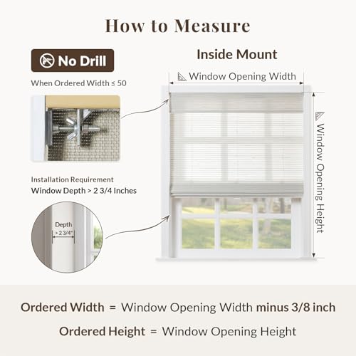 Image of TWOPAGES Natural Cordless Ramie Bamboo Shade for Kitchen Windows No Drill Custom Made Roman Blind Light Filtering Blackout Roman Window Shade, Marble White, 1 Piece