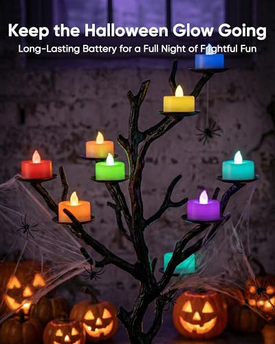 Image of Homemory Color Changing Tea Lights Candles Battery Operated, Flickering Flameless LED Votive Candles, 7 Color Tealights for Halloween, Witchy Party, Birthday Party, Kids Room, DIY Decor, 50-Pack