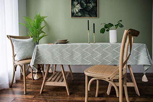 Nappe jacquard vert 135x160cm rectangulaire à franges pour table de salon - 2