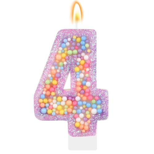 IDIJOLI Pastel Macaron 4th Birthday Candle Sweet Purple Number 4 Candle