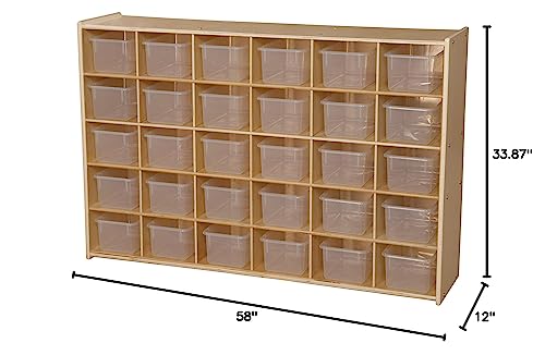 Contender Kids 30-Cubby Shelf Organizer With Transculent Bins, Wooden Cube Storage Made Of Baltic Birch Plywood, Storage Shelf For Toys & Art/Craft Supplies #TOP5