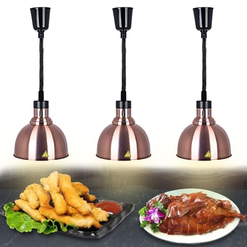 BOVDC Lampe Chauffante Cuisine Professionnelle, Lampe Chauffe Plat Cuisine Suspendu, 25cm Lampe Chauffante Alimentaire Réglable Commerciale pour Cuisine, Restaurant et Buffet(B-25cm,3 Pièces)