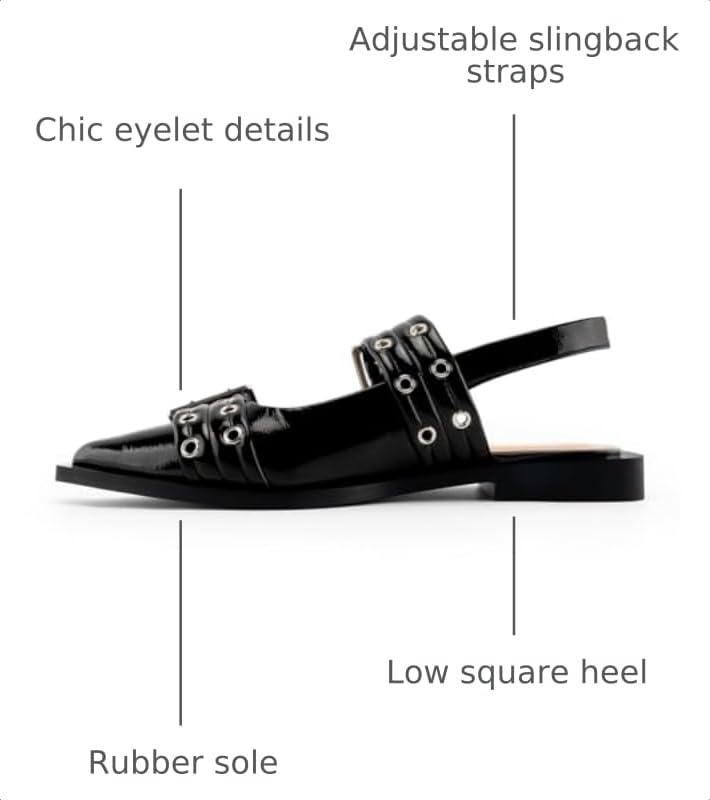 Image of Slingback Flats for Women, Buckle Ballet Flats with Close Toe Pointed Toe Block Heel Dress Flat Shoes