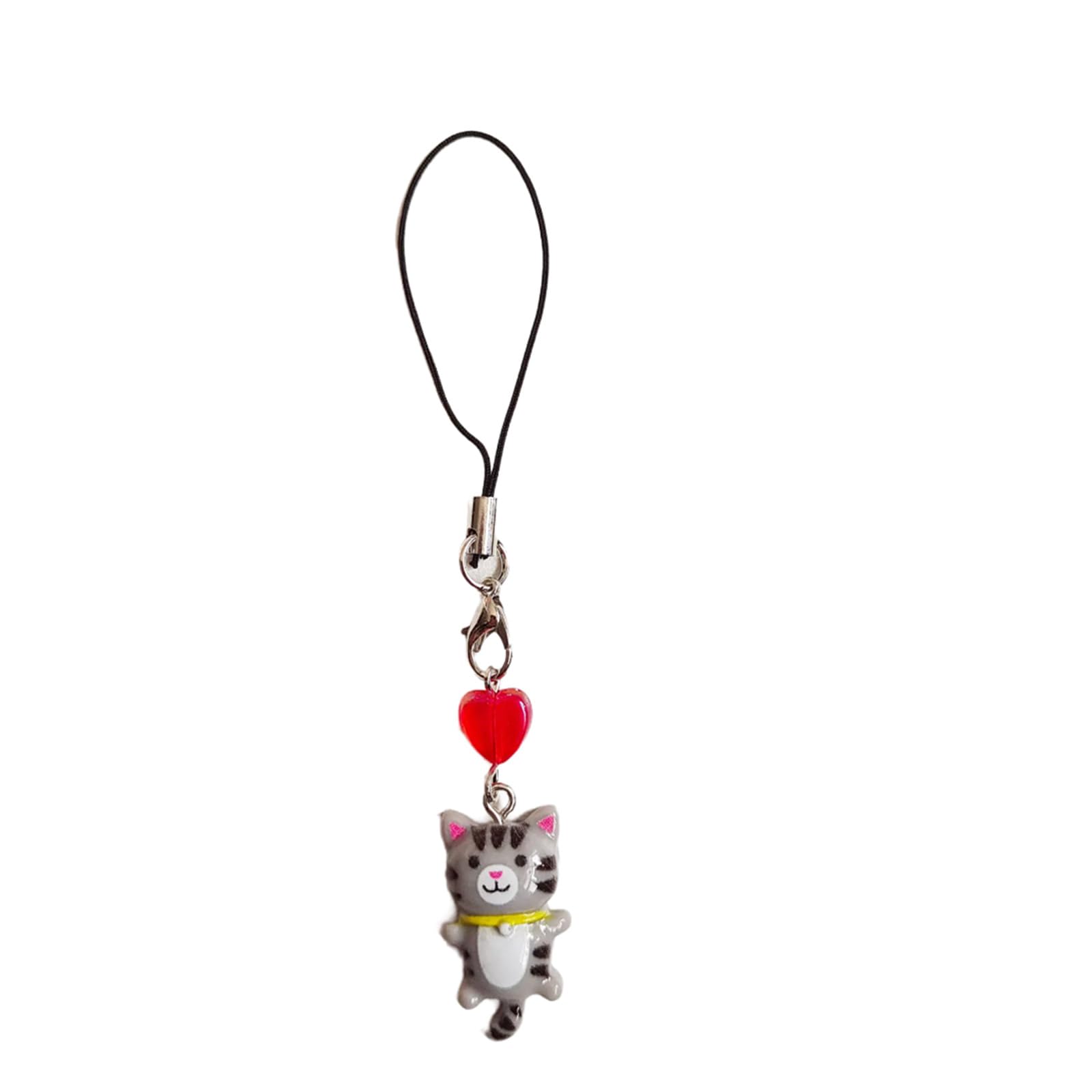 Luofeng Grey Keychain Pendant,Cute Cat Pendant Phone Chain Strap Heart Charm Keychain Phone Lanyard Resin Keyring Bag Backpack Ornament Party Jewelry