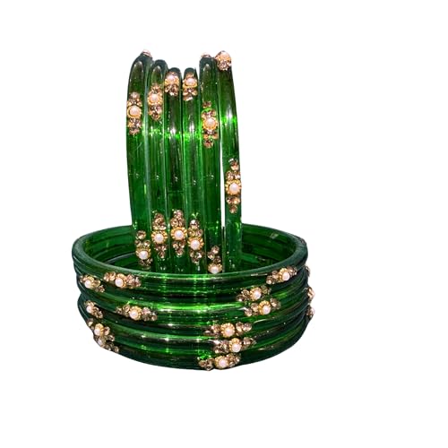 Image of SUNDRAM Women's Premium Fancy Glass Bangles for Women & Girls |with Zircon Gemstone Work & Charm| Traditional Ethnic Bangles Set of 12