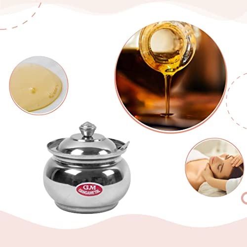 Image of Ghee Container With Spoon Oil Dispenser | Ghee Pot Steel, Ghie Dispenser | Salt Container With Spoon | Steel Oil Pot 300ml Silver Pack of 2 (Pack Of 2, Silver)