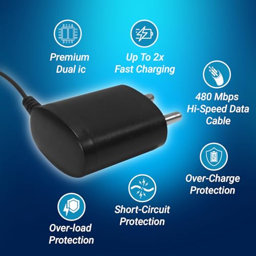 Image of Universal 5V 500mAh Mobile Charger for Keypad Phones - Compatible with Nokia, Samsung, Intex, Lava, Jio Bharat, Feature Phones, Basic Handsets,Reliable Low Power Charging Adapter- (Micro Cable)