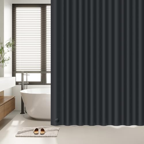 Image of EHZNZIE Black Shower Curtain Liner 72x72, PEVA Waterproof Bath Curtain, No Chemical Smell, 3 Weighted Magnets, Durable with Rustproof Metal Grommets