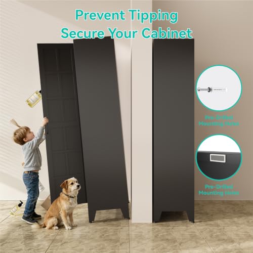 Image of Metal Storage Cabinet with Doors and Adjustable Shelves | 71 inch Tall Pantry Cabinet for Kitchen Dining Room Bathroom Garage,Black,1 Pce