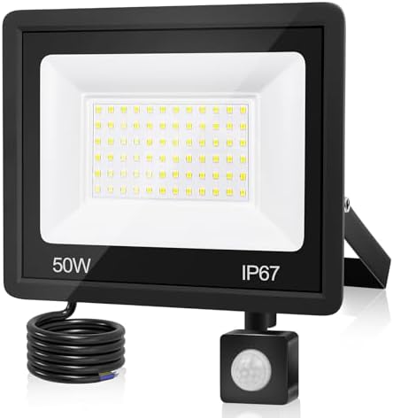Projecteur LED Extérieur 50W Avec Détecteur Mouvement – 5000LM 7000K IP67 Étanche – Éclairage Jardin, Garage, Patio