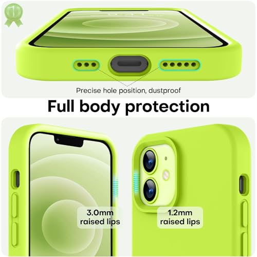 Image of LOVE 3000 Designed for iPhone 12 Case /iPhone 12 Pro Case, Premium Silicone with [Soft Anti-Scratch Microfiber Lining] Shockproof Protective Phone Case for Men Women Girls 6.1 inch, Fluorescent Green