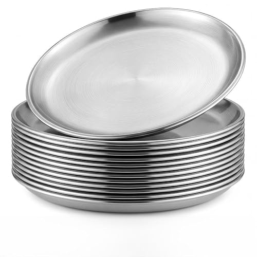 Recopilación de Platos llanos favoritos de las personas. 41 10 Pcs Platos Redondos de Acero Inoxidable 304, 23 cm Platos Llanos, Vajilla, Reutilizables, Aptos para Lavavajillas, Ideales para Niños, Camping, Barbacoas y Vacaciones,...