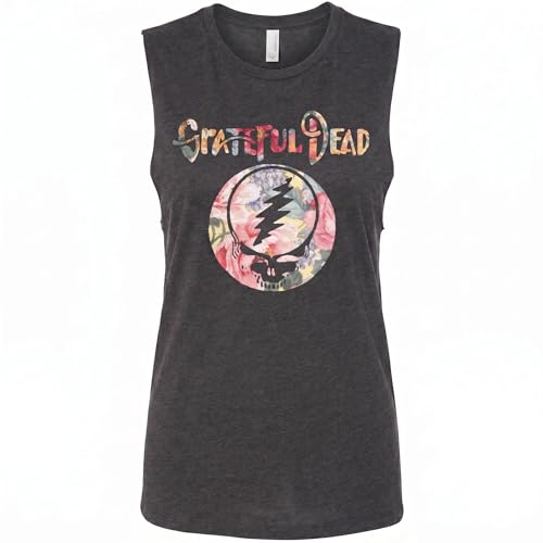 Ripple Junction Grateful Dead Womens Tank Top Steal Your Face Stealie SYF Floral Junior Fit Heather Charcoal X-Large