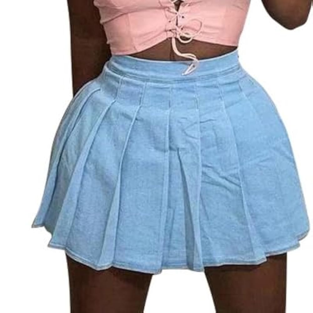 Amazon.com: Casual Denim Pleated Mini Skirt Women Solid