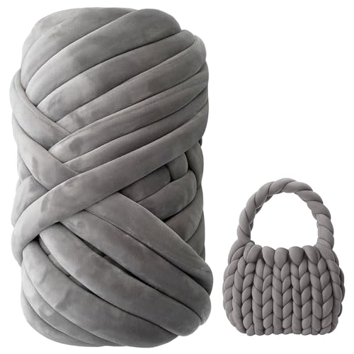 Armstricken Wolle 500g/16m, Dicke Woll zum Handstricken Schlauchgarn 3cm Chunky XXL Wolle, Handstrickgarn Wollgarn für Anfänger Decken Körbe Tasche Haustierkorb DIY Kunsthandwerk (Dunkelgrau)