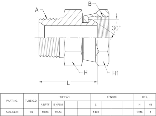 Image of (2-PACK) 1404-04-08 Hydraulic Hose Adapter Fitting 1 /4 inch Male (1 /4 inch-18NPTF) x 1 /2 inch Female Swivel (1 /2 inch-14NPSM) SAE Straight Pipe Joints Tube Connector Carbon Steel