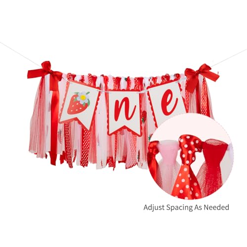 Image of Strawberry inchSweet One inch High Chair Banner - First Birthday Decorations for Girls, Berry-Themed High Chair Garland, 1st Birthday Photo Backdrop Prop for Baby Girl Party
