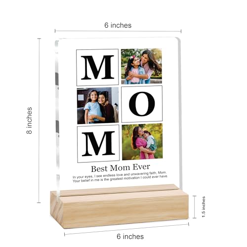 Image of Giftplease Customized Photo Frame With Wooden Stand | Personalised Printed Photo & Text Frame | Gift For Mom | Birthday | Mother's Day | (Transparent, 6x8 Inches, Tabletop) m 08
