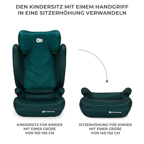 Kinderkraft-I-SPARK-I-Size-Babyautositz-Gruppe-23-100-150-cm-von-35-bis-12-Jahre-15-bis-36-kg-leicht-45-kg-3-Punkt-Sicherheitsgurt-Seitenschutz-Grun