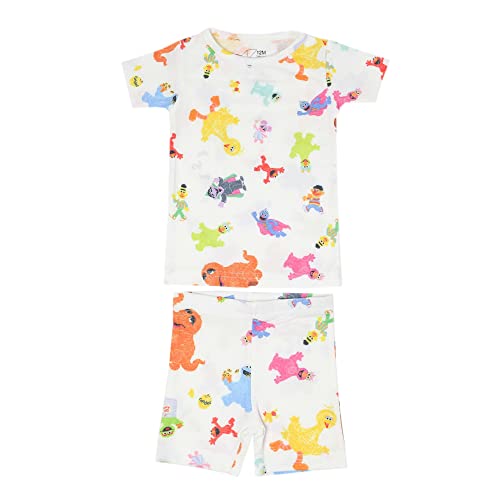 Copper Pearl Two Piece Short Sleeve Toddler Pajamas PJ Sets for Boys and Girls - Adorable Pattern Summer Pajamas Shorts to Keep Cool While Sleeping, Size 12 Months to 5T - Sesame Friends