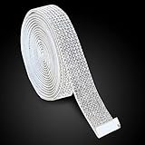 KEJUEEB 3 Yards Self-Adhesive Rhinestone Ribbon Strips,Crystal Diamond Sticker,Glitter Bling Tape Roll Banding Belt Wrap for Crafts DIY Event Dress Shoes Phone Car Party Decorations (White 7 Rows)