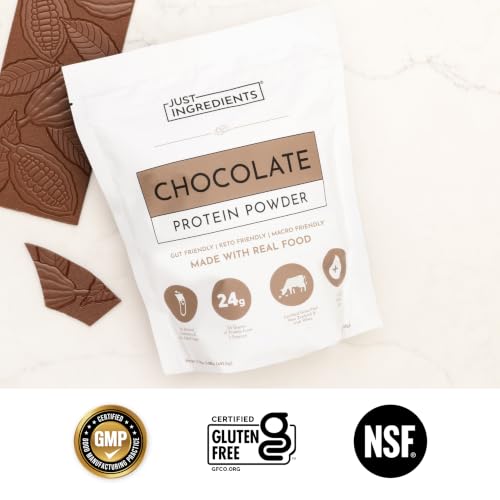 Image of JUST INGREDIENTS Protein Powder - Chocolate, Grass-Fed Whey, Organic Whole Food Blend, Gluten-Free, Keto-Friendly - 15 Servings, 24g Protein