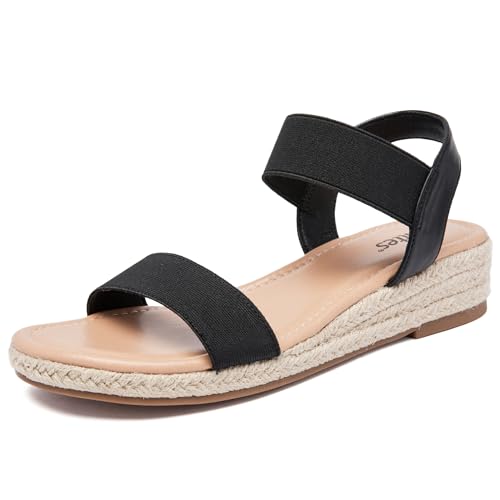 Veittes Sandales compensées à plateforme pour femmes,Sandales compensées espadrilles d'été habillées à talon avec bride élastique à la cheville...