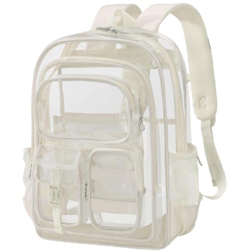 Image of Three-layer Clear Backpack, Heavy Duty Clear Bookbag for Kids, See Through Backpack Transparent Bag for Girls Boys (Beige)