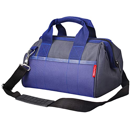 Image of HAUTMEC 13 inch Small Tool Bag, Wide Open Mouth Tool Organizer with 23 Pockets, Rigid Frame, Shoulder Strap & Reinforced Base - HT0074