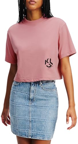 Karl Lagerfeld Jeans, Damen, Regular Kurzarm Cropped Monogram T-Shirt, Normale Passform, Fingerhut, L
