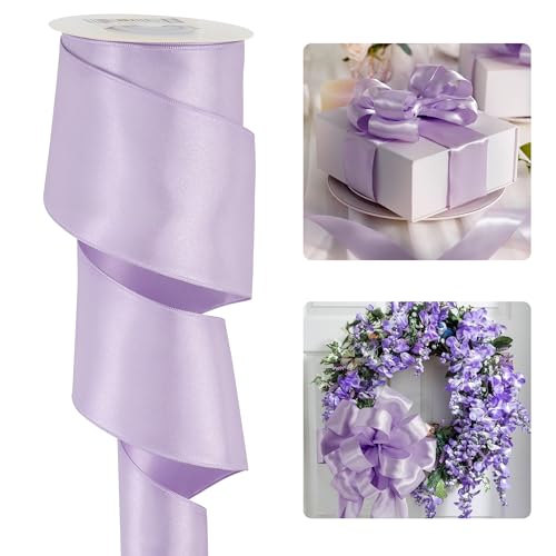 HUIHUANG Lavender Satin Wired Ribbon 2.5 inch...