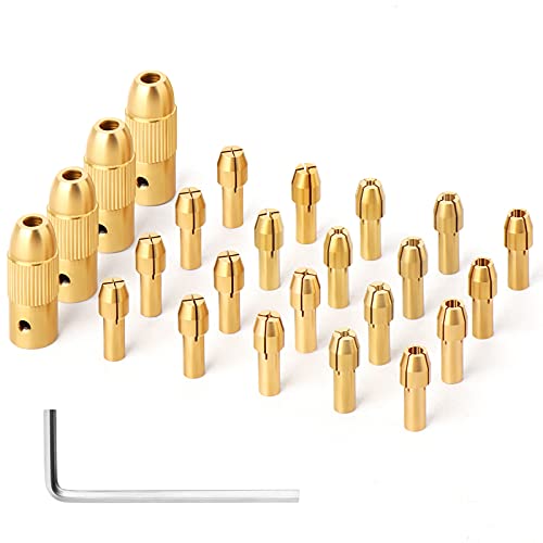 MEIGGTOOL Brass Drill Chuck Set 0.5-3.2mm Mini Drill Chuck 25PCS Collets Set Rotary Tool Chuck With Allen Wrench for Small Electric Drill,Micro Twist Drill for 2.35mm,3.17mm Shaft
