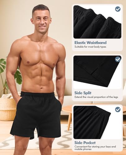 HEAVYWOOD Mens Pajamas Bottoms Cotton Loose Lounge Sleep Shorts Comfy Breathable Sleepwear with Pockets3