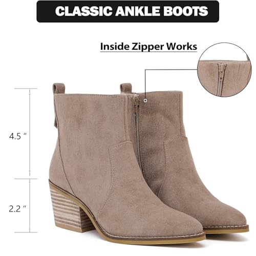 Women's Ankle Boots Low Chunky Heeled Booties Casual Comfortable Fall Winter Pointed Closed Toe Short Boots for Women.4