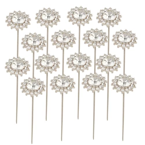 SOFPLATE 1 caja de 16 alfileres de Diamantes para Ramo de Novia Alfileres de Flores de 2.2 pulgadas con Gemas de Cristal Plateadas Y Brillantes Broches de Metal de Aleación con Ramillete Recto para Ra