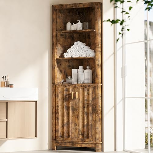 INNOD 69" Tall Corner Shelf with Doors, 6-Tier Corner Storage