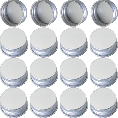 MEETOOT 16PCS 28mm Silver Threaded Rolled Edge Stamped Aluminium Cap with Gasket Suitable for Packaging Foodstuffs Daily Chemicals Industrial Reagents